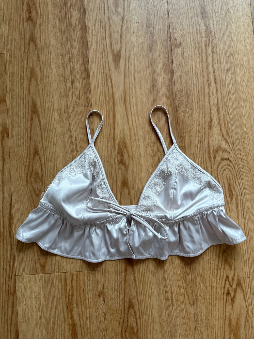 Aerie lace accent tie front Black Satin Bralette